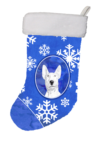 11 x 8 In. Bull Terrier Winter Snowflakes Christmas Stocking