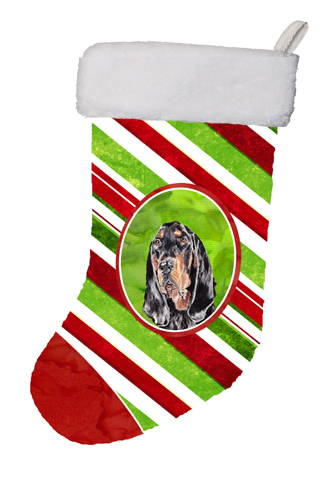 Black and Tan Coonhound Candy Cane Christmas Stocking - 11 x 8 In.