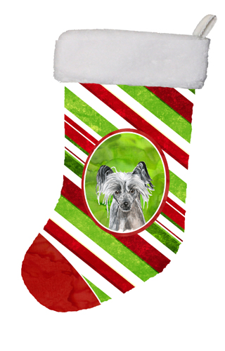 Chinese Crested Candy Cane Christmas Stocking