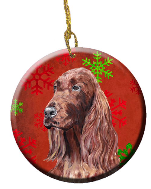 Irish Setter Red Snowflakes Holiday Ceramic Ornament, 2.81 Dia