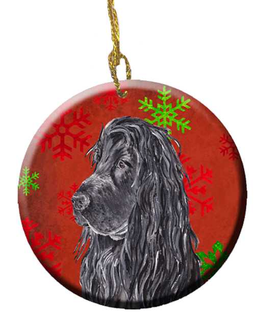 Black Cocker Spaniel Red Snowflakes Holiday Ceramic Ornament, 2.81 Dia