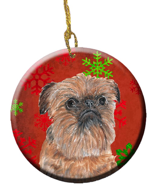 Brussels Griffon Red Snowflakes Holiday Ceramic Ornament, 2.81 Dia