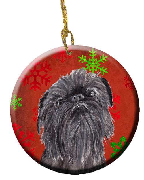 Brussels Griffon Red Snowflakes Holiday Ceramic Ornament, 2.81 Dia