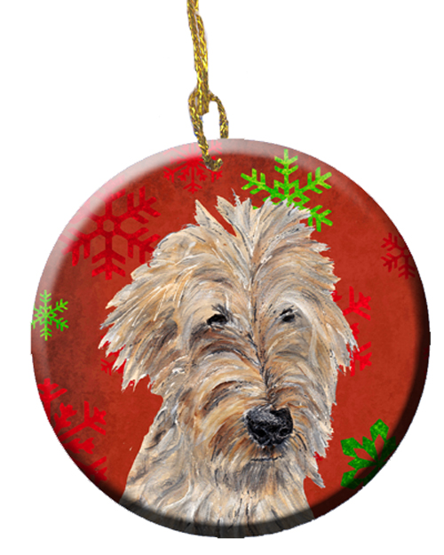 Golden Doodle Red Snowflakes Holiday Ceramic Ornament, 2.81 Dia