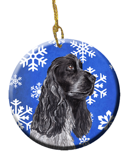 Black Cocker Spaniel Winter Snowflakes Ceramic Ornament, 2.81 Dia