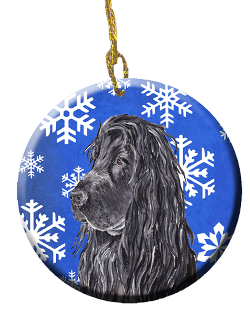 Black Cocker Spaniel Winter Snowflakes Ceramic Ornament, 2.81 Dia