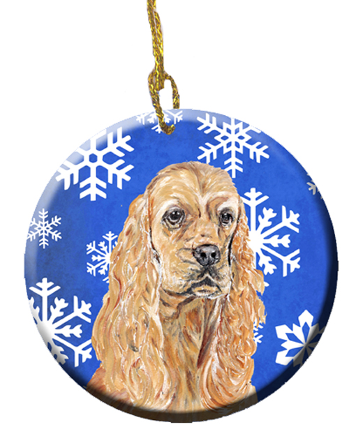 Buff Cocker Spaniel Winter Snowflakes Ceramic Ornament, 2.81 Dia