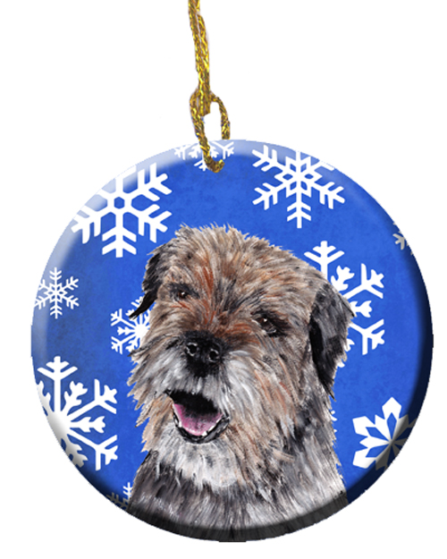 Border Terrier Winter Snowflakes Ceramic Ornament, 2.81 Dia