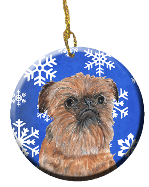Brussels Griffon Winter Snowflakes Ceramic Ornament, 2.81 Dia