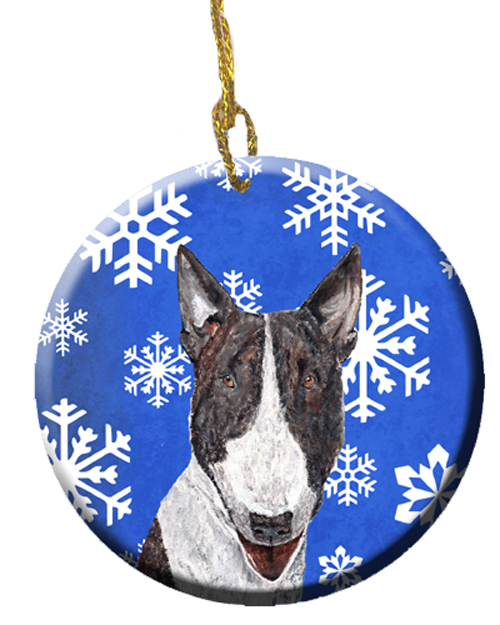Bull Terrier Winter Snowflakes Ceramic Ornament, 2.81 Dia