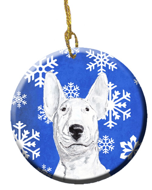 Bull Terrier Winter Snowflakes Ceramic Ornament, 2.81 Dia