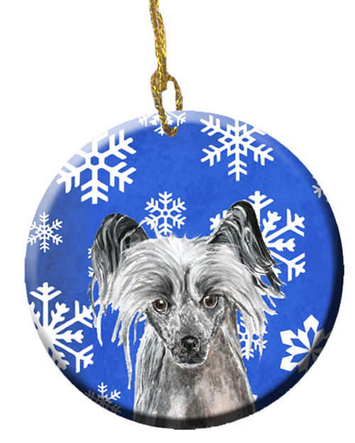 Chinese Crested Winter Snowflakes Ceramic Ornament, 2.81 Dia
