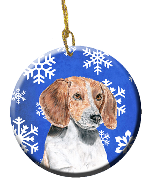 English Foxhound Winter Snowflakes Ceramic Ornament, 2.81 Dia