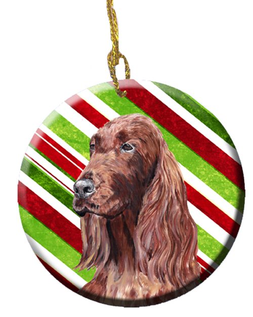 Irish Setter Candy Cane Christmas Ceramic Ornament, 2.81 Dia
