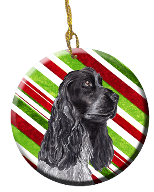 Black Cocker Spaniel Candy Cane Christmas Ceramic Ornament, 2.81 Dia