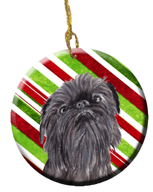 Brussels Griffon Candy Cane Christmas Ceramic Ornament, 2.81 Dia