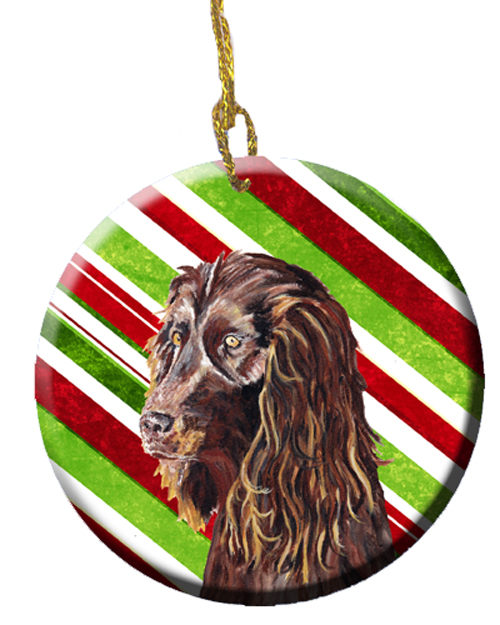 Boykin Spaniel Candy Cane Christmas Ceramic Ornament, 2.81 Dia