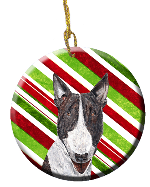 Bull Terrier Candy Cane Christmas Ceramic Ornament, 2.81 Dia