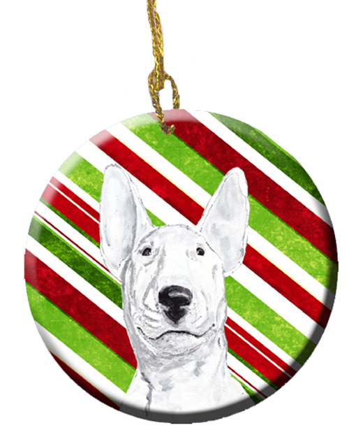 Bull Terrier Candy Cane Christmas Ceramic Ornament, 2.81 Dia