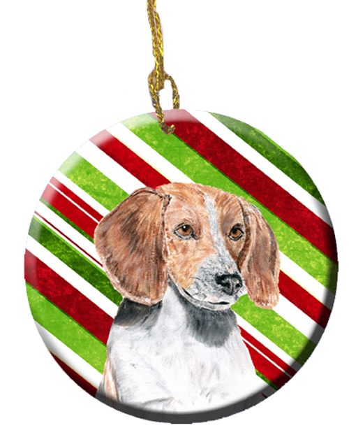English Foxhound Candy Cane Christmas Ceramic Ornament, 2.81 Dia