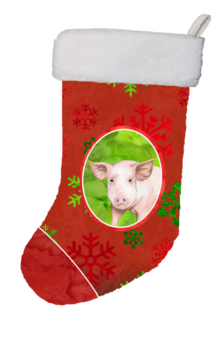 11 x 8 In. Pig Red Snowflakes Holiday Christmas Stocking