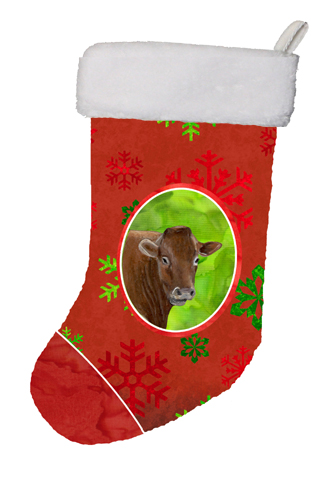 11 x 8 In. Cow Red Snowflakes Holiday Christmas Stocking