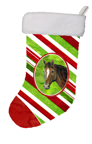 Horse Candy Cane Holiday Christmas Stocking - 11 x 8 In.