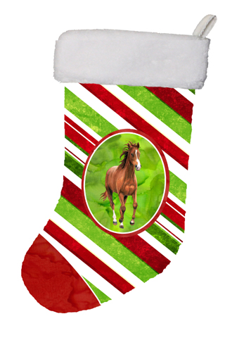Horse Candy Cane Holiday Christmas Stocking - 11 x 8 In.