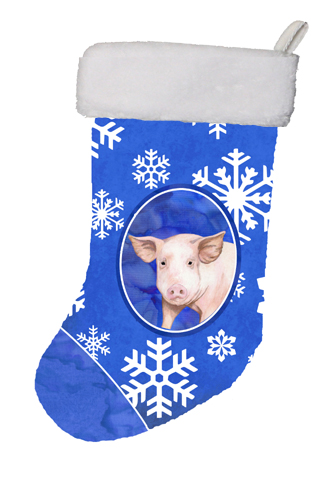 SB3147-CS 11 x 8 In. Pig Winter Snowflakes Holiday Christmas Stocking