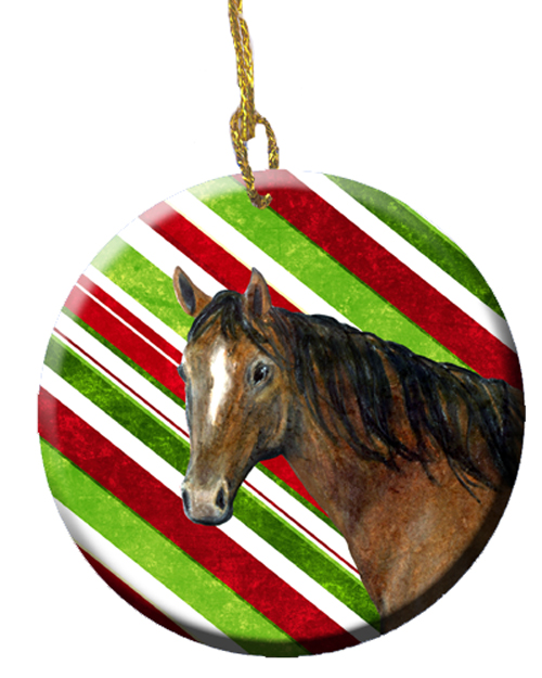 Horse Candy Cane Holiday Christmas Ceramic Ornament, 2.81 Dia