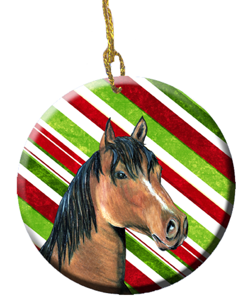 Horse Candy Cane Holiday Christmas Ceramic Ornament, 2.81 Dia