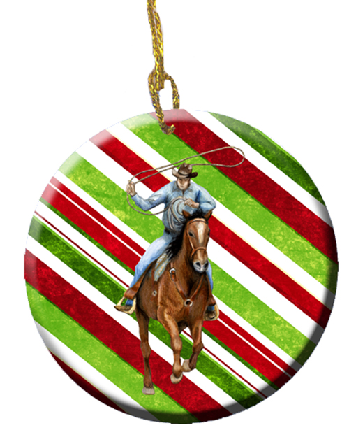 Horse Roper Candy Cane Holiday Christmas Ceramic Ornament, 2.81 Dia