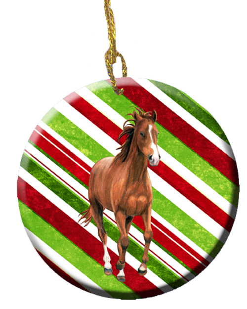 Horse Candy Cane Holiday Christmas Ceramic Ornament, 2.81 Dia