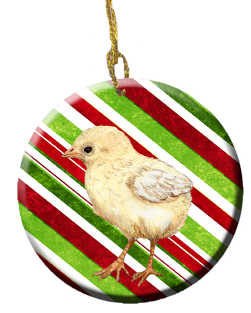 Baby Chick Candy Cane Holiday Christmas Ceramic Ornament, 2.81 Dia