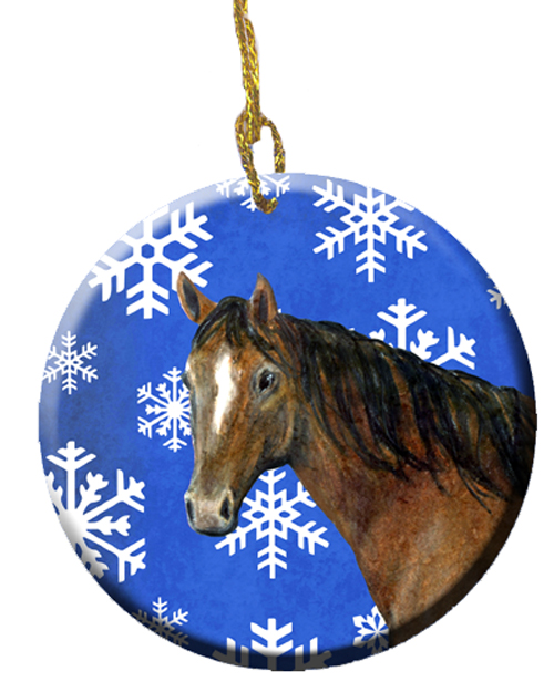 Horse Winter Snowflakes Holiday Ceramic Ornament- - 2.81 Dia