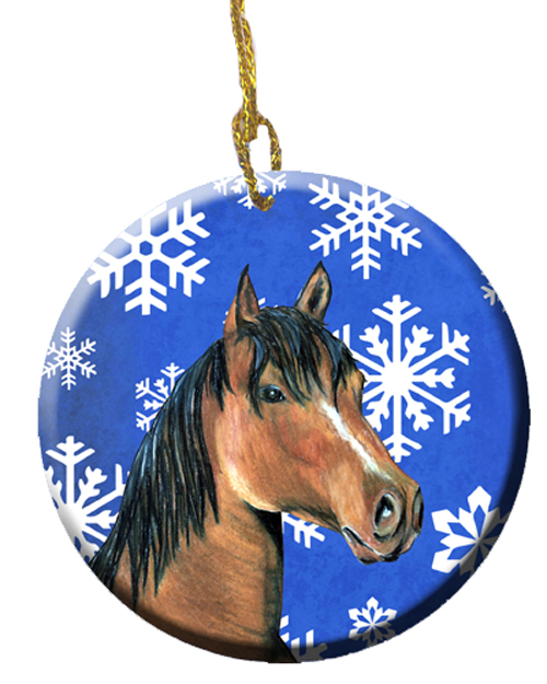 Horse Winter Snowflakes Holiday Ceramic Ornament, 2.81 Dia