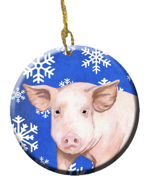 Pig Winter Snowflakes Holiday Ceramic Ornament, 2.81 Dia