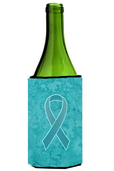 Picture of Carolines Treasures AN1201LITERK Teal Ribbon for Ovarian Cancer Awareness Wine bottle sleeve Hugger  24 Oz.