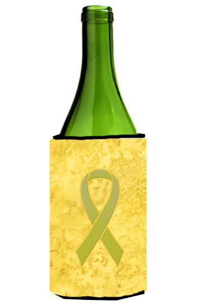 Picture of Carolines Treasures AN1203LITERK Yellow Ribbon for Sarcoma  Bone or Bladder Cancer Awareness Wine bottle sleeve Hugger  24 Oz.