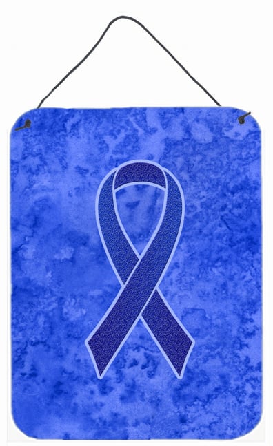 AN1202DS1216 Dark Blue Ribbon for Colon Cancer Awareness Aluminium Metal Wall or Door Hanging Prints- 12 x 6 In.