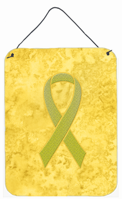 AN1203DS1216 Yellow Ribbon for Sarcoma- Bone or Bladder Cancer Awareness Aluminium Metal Wall or Door Hanging Prints- 12 x 6 In.