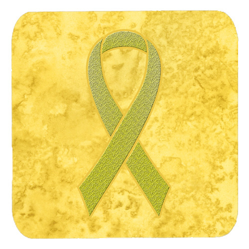 3.5 x 3.5 In. Yellow Ribbon for Sarcoma, Bone or Bladder Cancer Awareness Foam Coasters, Set of 4