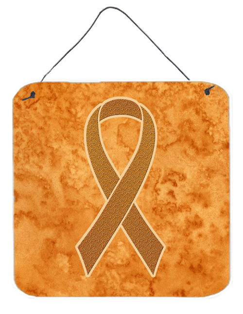 Orange Ribbon for Leukemia Awareness Aluminium Metal Wall or Door Hanging Prints- 6 x 6 In.