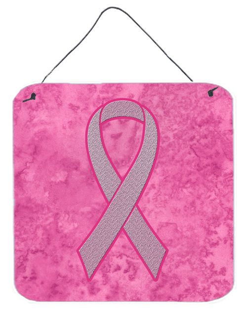Pink Ribbon for Breast Cancer Awareness Aluminium Metal Wall or Door Hanging Prints, 6 x 6 In.