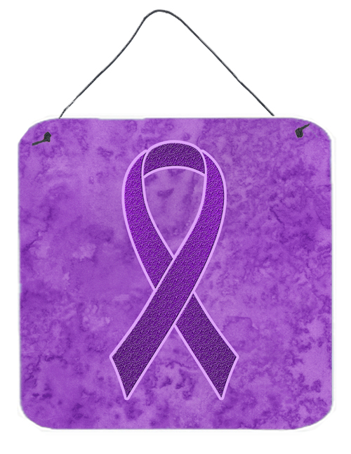 AN1207DS66 Purple Ribbon for Pancreatic and Leiomyosarcoma Cancer Awareness Aluminium Metal Wall or Door Hanging Prints- 6 x 6 In.