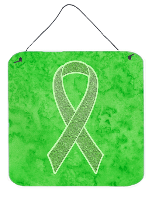 Lime Green Ribbon for Lymphoma Cancer Awareness Aluminium Metal Wall or Door Hanging Prints- 6 x 6 In.