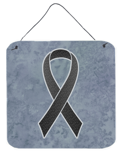Black Ribbon for Melanoma Cancer Awareness Aluminium Metal Wall or Door Hanging Prints, 6 x 6 In.