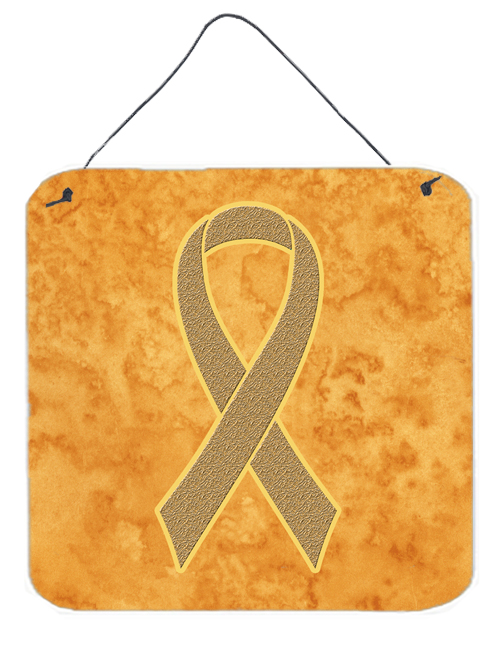 Peach Ribbon for Uterine Cancer Awareness Aluminium Metal Wall or Door Hanging Prints, 6 x 6 In.