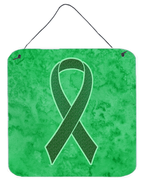 Kelly Green Ribbon for Kidney Cancer Awareness Aluminium Metal Wall or Door Hanging Prints, 6 x 6 In.