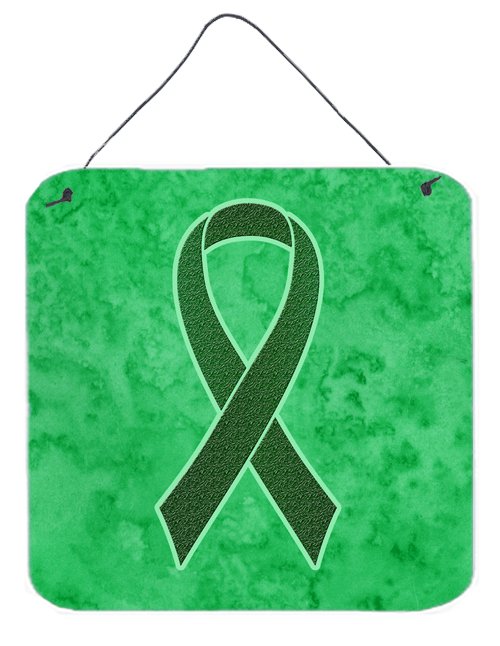Emerald Green Ribbon for Liver Cancer Awareness Aluminium Metal Wall or Door Hanging Prints, 6 x 6 In.
